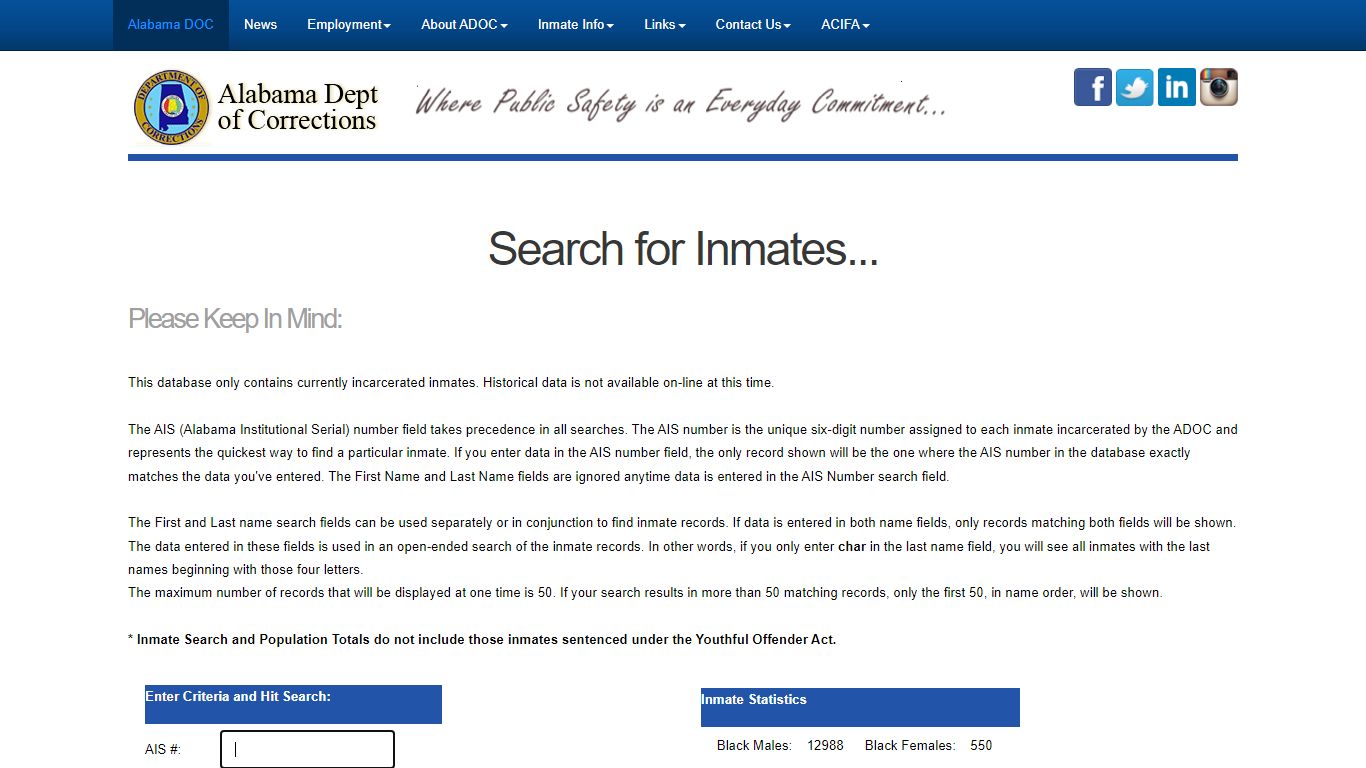 Search for Inmates... - Alabama Department of Corrections